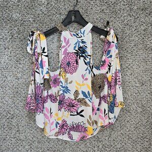 If‎ By Sea Top Womens Large Floral Print Halter Blouse Tie Lightweight Casual